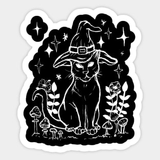 Black Cat, Mushrooms, Foliage, Witchy Gothic Punk Sticker